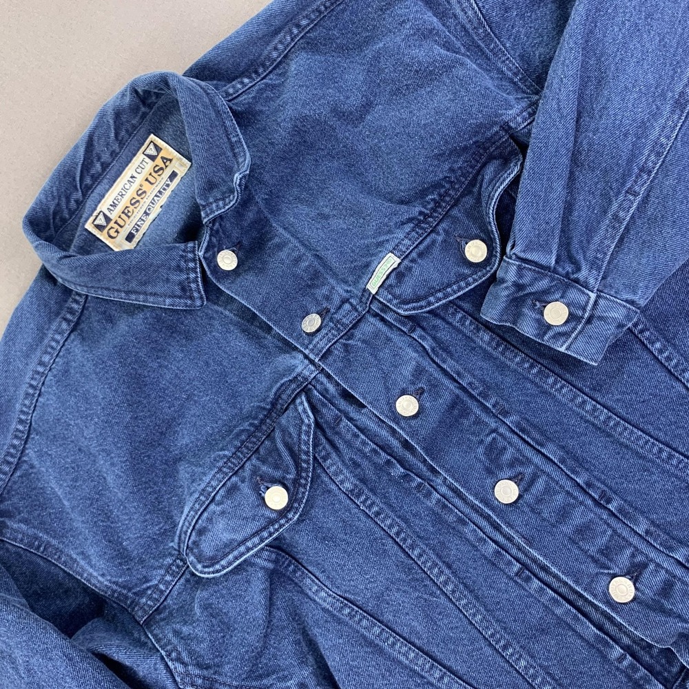 Vintage Guess USA Jacket Mens Medium Blue Denim Trucker Made in USA Marciano 90s